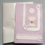Biglietto di auguri fatto a mano per la Prima Comunione con simboli dell'eucaristia.
